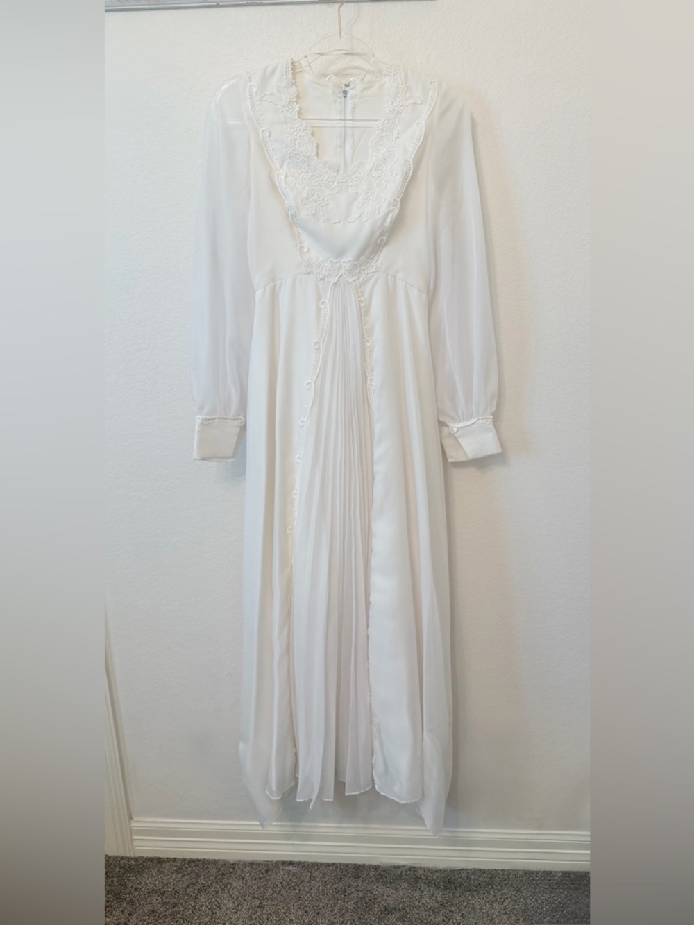 Vintage 1970s Wedding Dress - Prairie Boho Long Sleeved Bridal Gown with Bustle - Picture 3 of 14